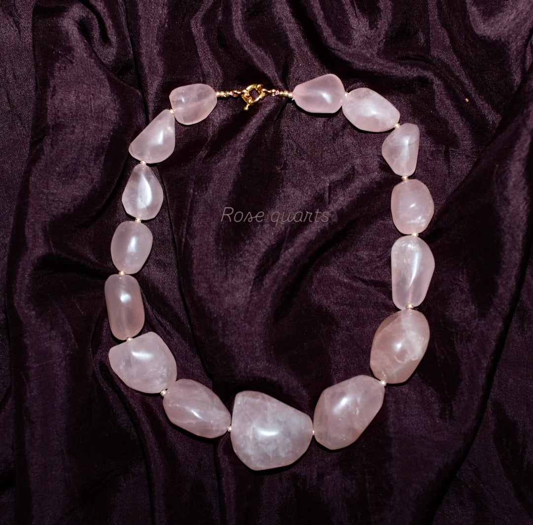 Rose Quartz Threaded Choker Necklace