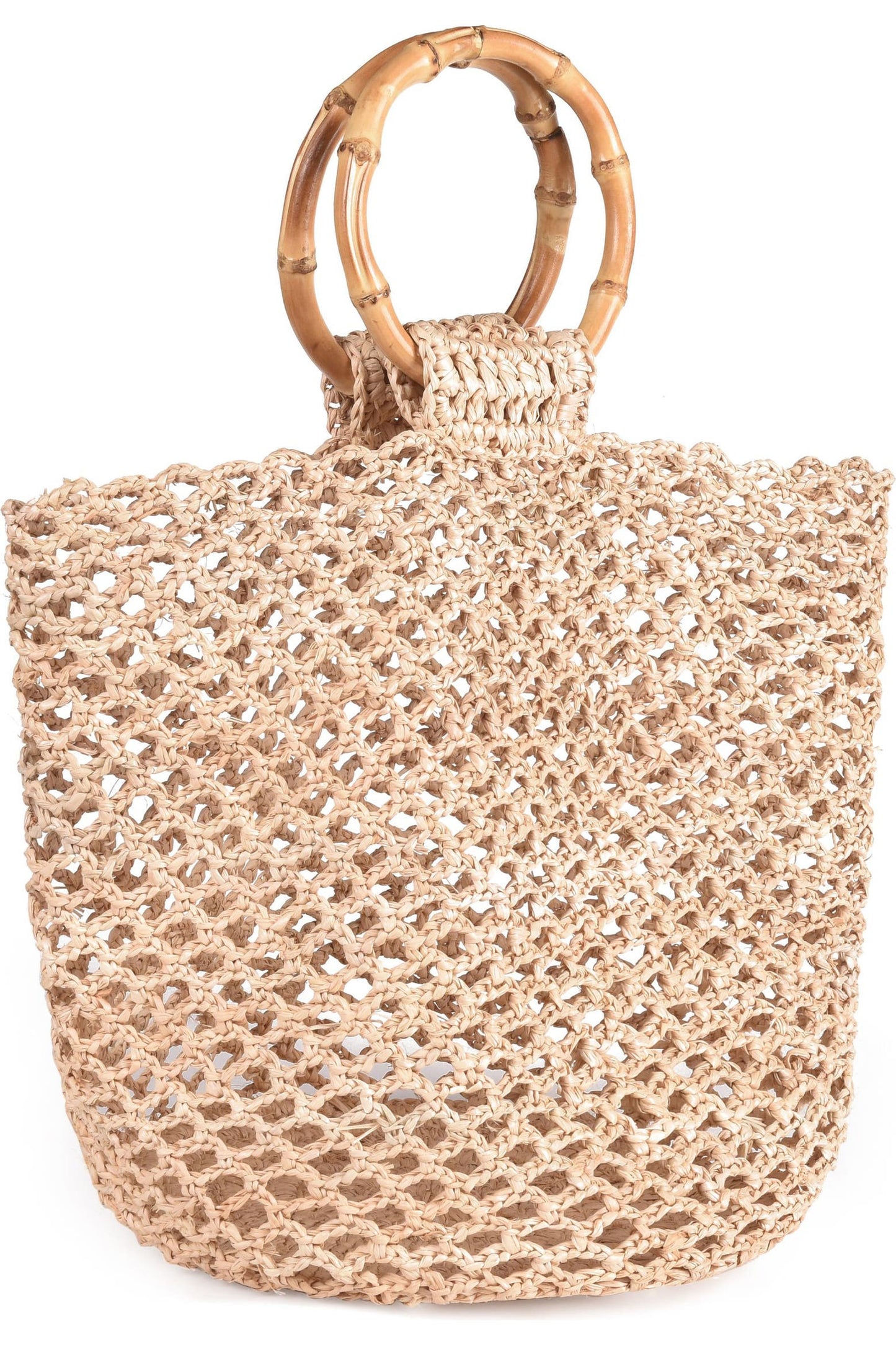 ADORNIA | Knotty Bamboo Ring Top Raffia Tote Bag