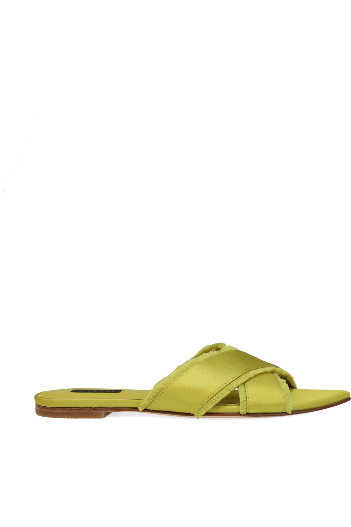 NATORI | Chartreuse Satin Crossover Slide Sandal