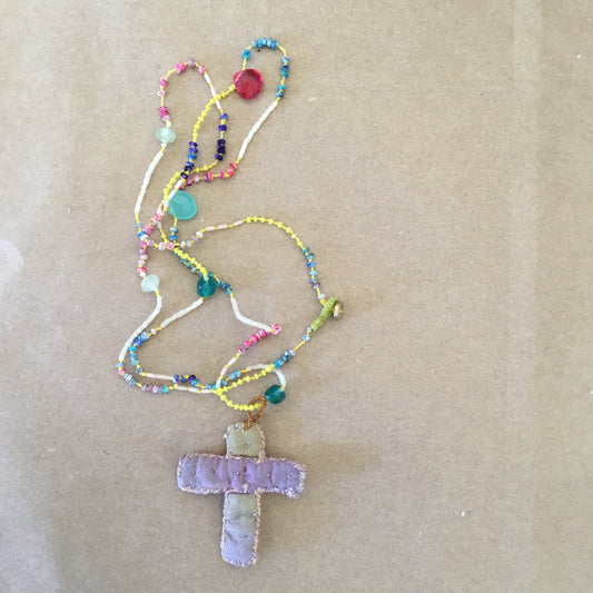 BEADED CROSS - LILAC
